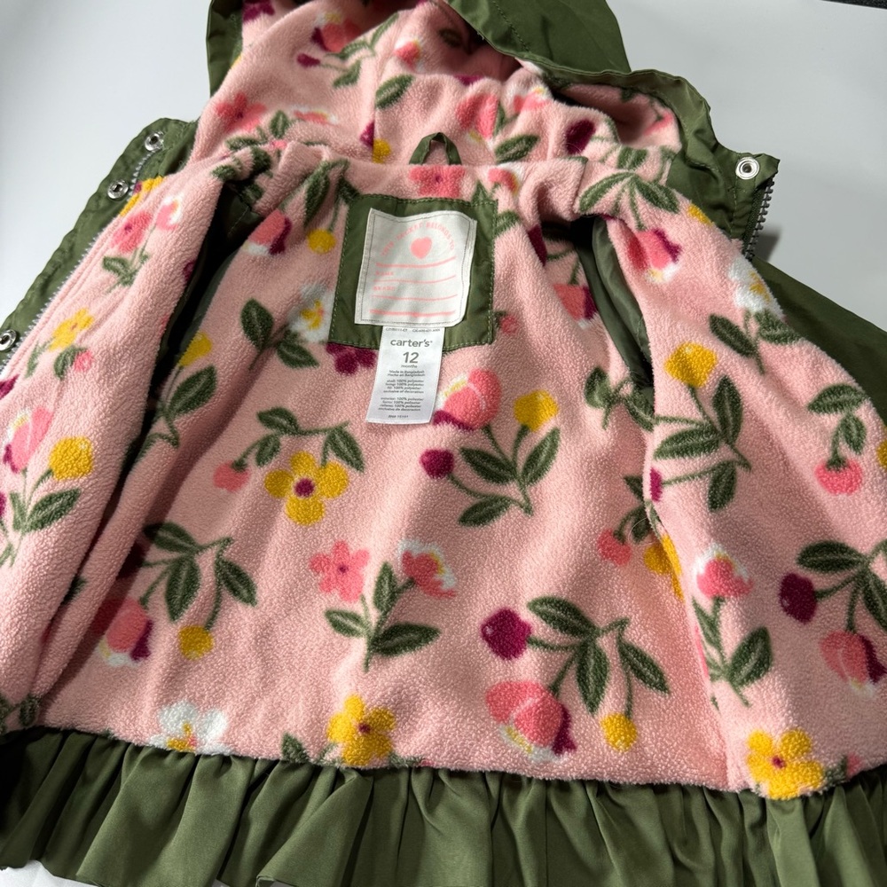 Baby Girl Lightweight Jacket and Fleece Size 12 Months Carter’s Fall Green Pink - Picture 9 of 16